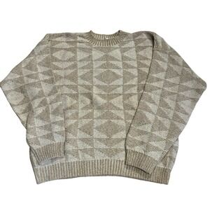 Claiborne Geometric Sweater‎ Men's L Vintage Tan Beige Grandpa Vintage USA Made